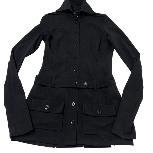 Patrizia Pepe Long Sleeve Button Up Coat Dress in Black - Picture 2 of 4